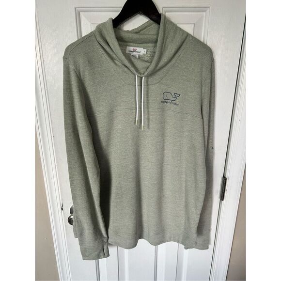 Vineyard Vines Long Sleeve Logo Fleece Mock Turtle Neck W Thumbholes size L - Picture 1 of 6